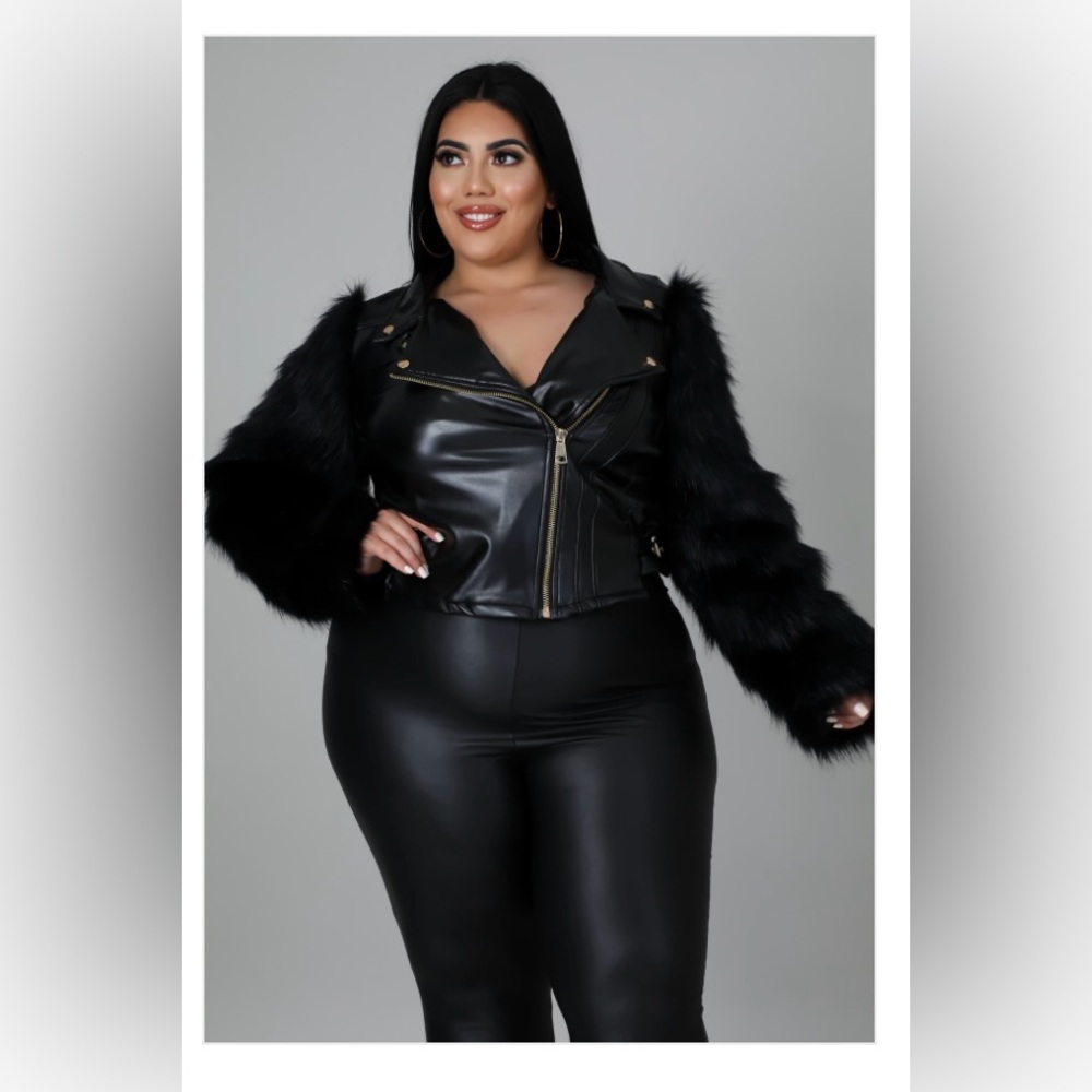 PLUS SIZE FAUX FUR & LEATHER JACKET SIZES 1X-3X